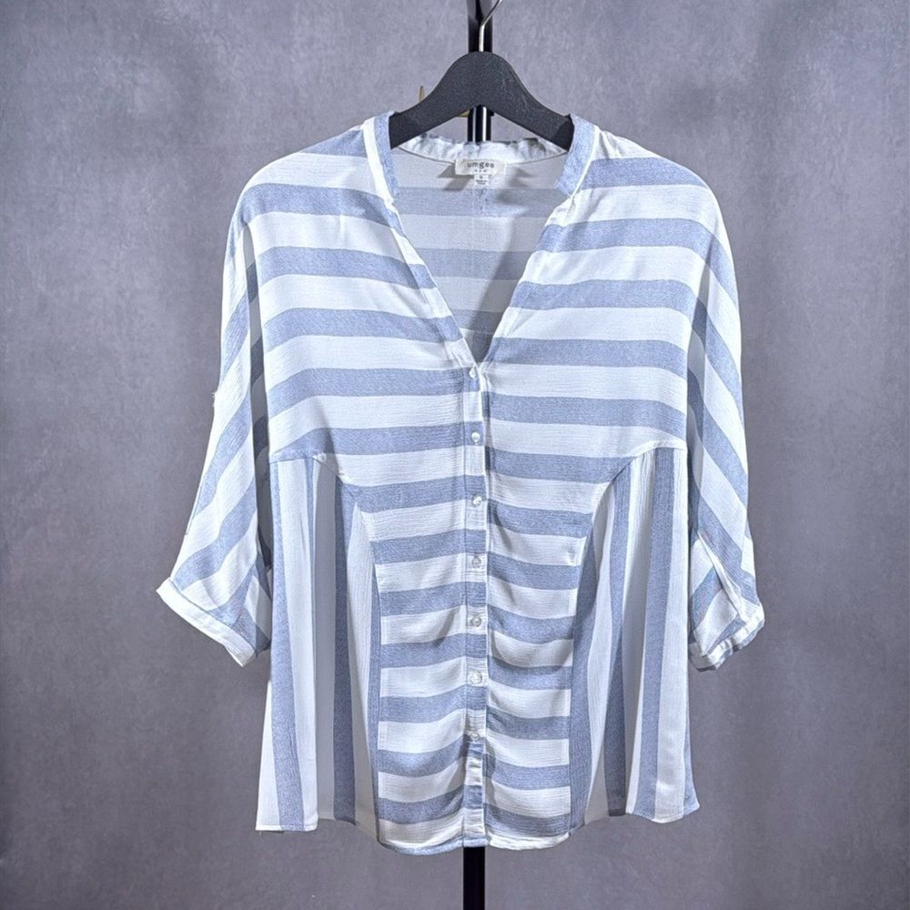 Umgee Striped Top with Roll Tab Sleeves